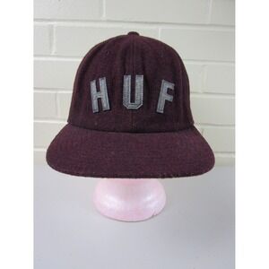 HUF Wool Blend Hat - Adjustable Strapback - Burgundy w/ White Logo Skateboarding